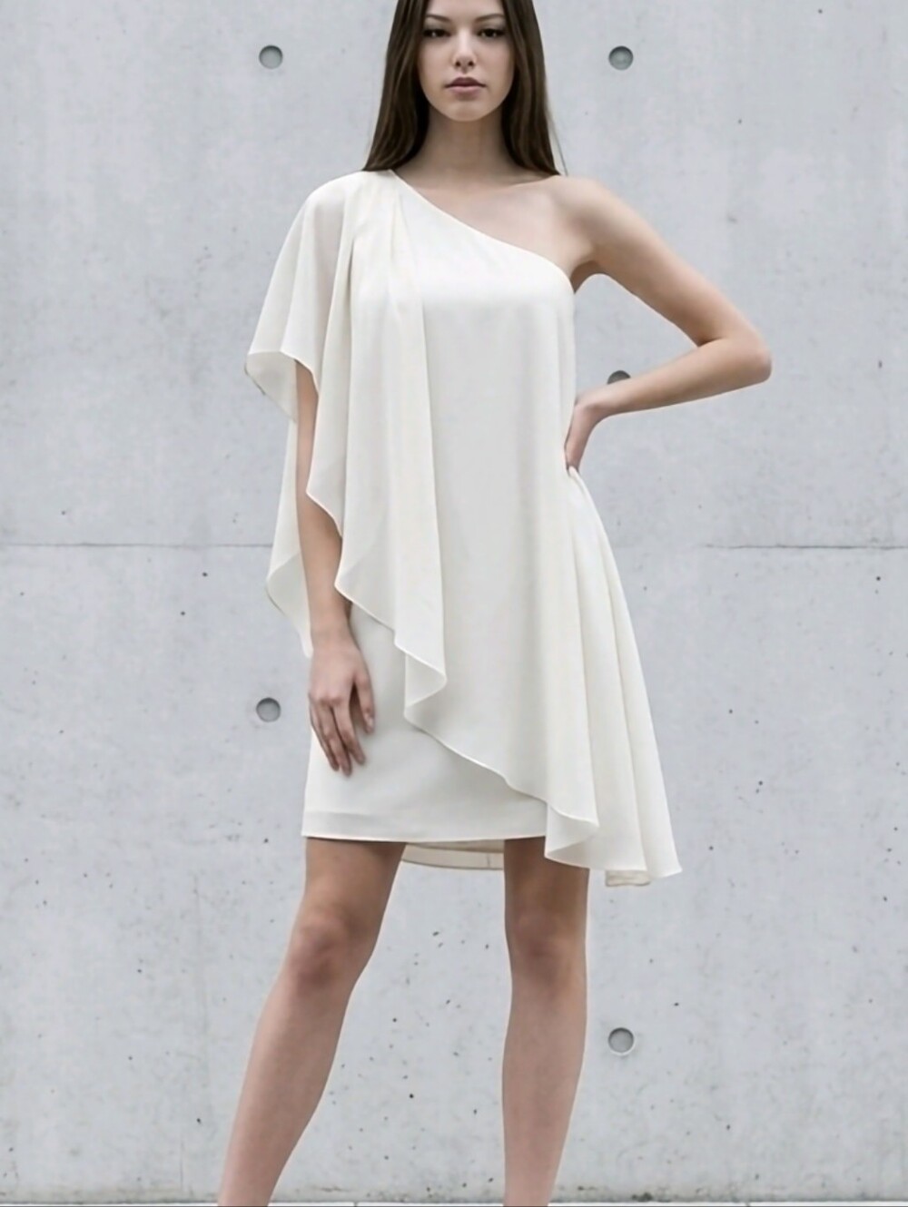 One Shoulder Dress With Chiffon Overlay